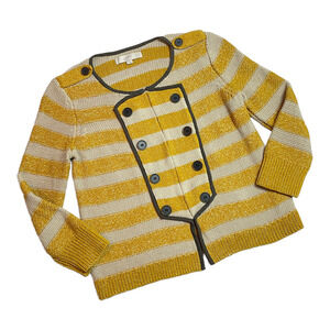 LOFT Mustard Yellow and Cream Striped Military Style Cardigan Women’s Size Small